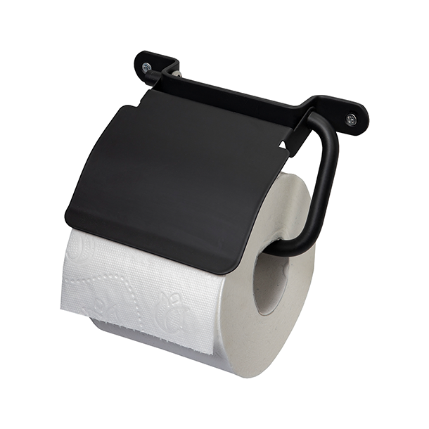 sap attent gelei Haceka Ixi toiletrolhouder met klep mat zwart RVS | Haceka